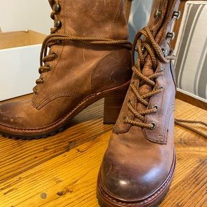 Frye Lucy lace up mid calf boots. Worn once. 3” heels, 9” L (including heel).